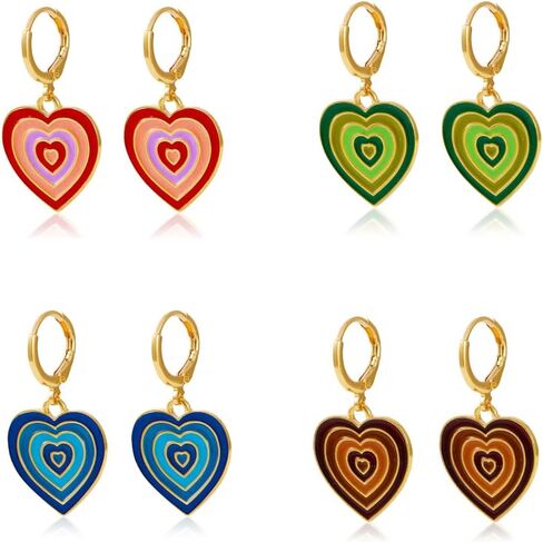 4/5/6 Pairs Cute Small Hoop Earrings Set Colorful Y2k Enamel Earring Yin Yang Heart Flowers Charm Weird Dangle Hoops Trendy Gold Hypoallergenic Aesthetic Earrings Pack for Women Girls in Saudi Arabia