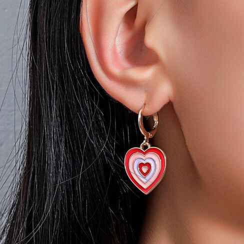 4/5/6 Pairs Cute Small Hoop Earrings Set Colorful Y2k Enamel Earring Yin Yang Heart Flowers Charm Weird Dangle Hoops Trendy Gold Hypoallergenic Aesthetic Earrings Pack for Women Girls in Saudi Arabia