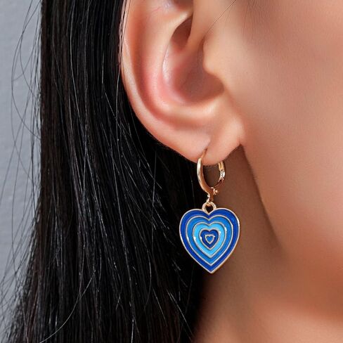4/5/6 Pairs Cute Small Hoop Earrings Set Colorful Y2k Enamel Earring Yin Yang Heart Flowers Charm Weird Dangle Hoops Trendy Gold Hypoallergenic Aesthetic Earrings Pack for Women Girls in Saudi Arabia