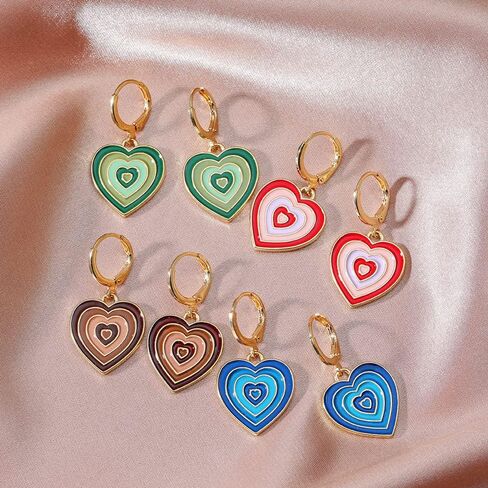 4/5/6 Pairs Cute Small Hoop Earrings Set Colorful Y2k Enamel Earring Yin Yang Heart Flowers Charm Weird Dangle Hoops Trendy Gold Hypoallergenic Aesthetic Earrings Pack for Women Girls in Saudi Arabia