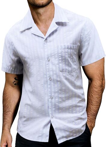 VATPAVE Mens Summer Cuban Collar Shirts Short Sleeve Button Down Beach Shirts Regular Fit Hawaiian Shirts with Pocket in Saudi Arabia