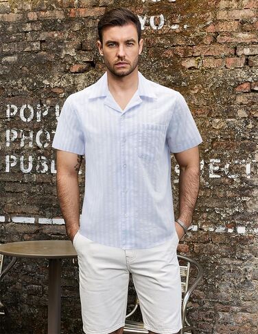 VATPAVE Mens Summer Cuban Collar Shirts Short Sleeve Button Down Beach Shirts Regular Fit Hawaiian Shirts with Pocket in Saudi Arabia
