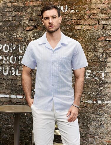 VATPAVE Mens Summer Cuban Collar Shirts Short Sleeve Button Down Beach Shirts Regular Fit Hawaiian Shirts with Pocket in Saudi Arabia