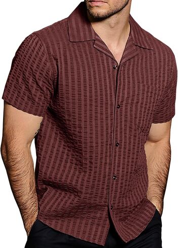 VATPAVE Mens Summer Cuban Collar Shirts Short Sleeve Button Down Beach Shirts Regular Fit Hawaiian Shirts with Pocket in Saudi Arabia