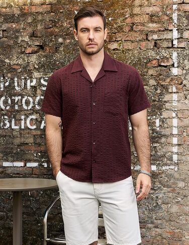 VATPAVE Mens Summer Cuban Collar Shirts Short Sleeve Button Down Beach Shirts Regular Fit Hawaiian Shirts with Pocket in Saudi Arabia