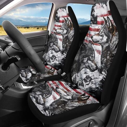 American Flag Deer Car Seat Cover Hunting Style Front Seat Covers 2 pc, Women Men Vehicle Seat Protector Car Mat Covers, Universal Fit Most Vehicle, Cars, Sedan, Truck, SUV, Van in Saudi Arabia