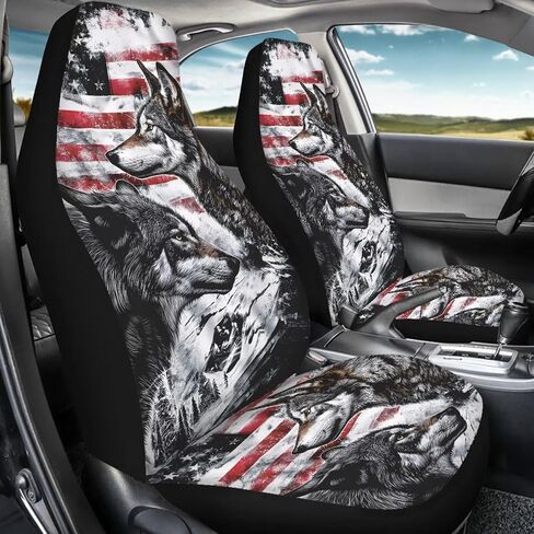 American Flag Deer Car Seat Cover Hunting Style Front Seat Covers 2 pc, Women Men Vehicle Seat Protector Car Mat Covers, Universal Fit Most Vehicle, Cars, Sedan, Truck, SUV, Van in Saudi Arabia