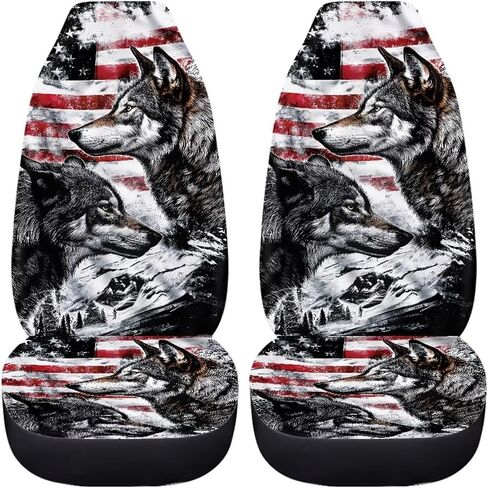 American Flag Deer Car Seat Cover Hunting Style Front Seat Covers 2 pc, Women Men Vehicle Seat Protector Car Mat Covers, Universal Fit Most Vehicle, Cars, Sedan, Truck, SUV, Van in Saudi Arabia