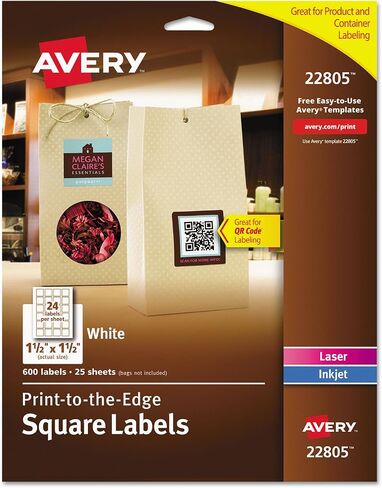 Avery Square Labels with Sure Feed and TrueBlock, 1.5 x 1.5, White, 600/Pack in Saudi Arabia