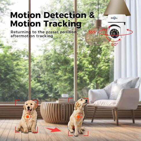 كاميرا Hiseeu Light Bulb Security Camera، 2.4 جيجا هرتز و5 جيجا هرتز WiFi كاميرا المصباح الكهربائي، صوت ثنائي الاتجاه، تتبع تلقائي وإنذار، رؤية ليلية ملونة كاملة 3 ميجابكسل، تخزين SD/سحابي، تعمل مع Alexa in Saudi Arabia