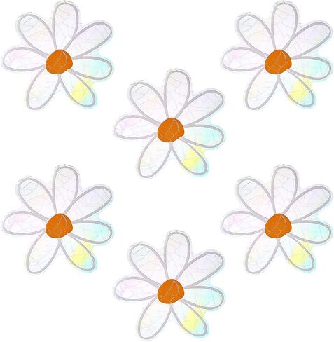 Daisy Window Suncatcher Stickers, 6PCS Non-Adhesive Flower Suncatchers Rainbow Stickers Prism Vinyl Decals Anti Collision Window Clings for Birds for Home Window Film Glass Decor in Saudi Arabia