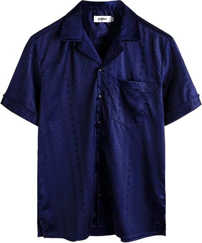 VATPAVE Mens Summer Jacquard Silk Shirts Casual Button Down Short Sleeve Hawaiian Shirt with Pocket in Saudi Arabia