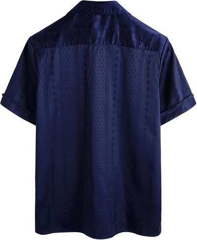 VATPAVE Mens Summer Jacquard Silk Shirts Casual Button Down Short Sleeve Hawaiian Shirt with Pocket in Saudi Arabia