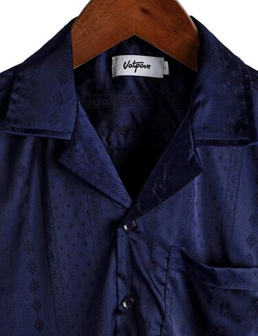 VATPAVE Mens Summer Jacquard Silk Shirts Casual Button Down Short Sleeve Hawaiian Shirt with Pocket in Saudi Arabia
