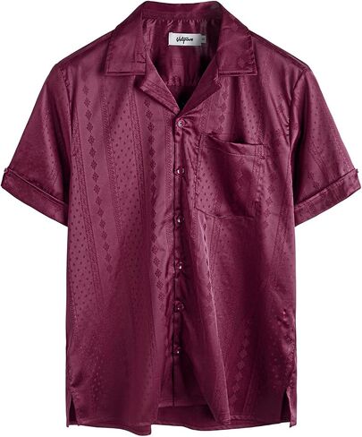VATPAVE Mens Summer Jacquard Silk Shirts Casual Button Down Short Sleeve Hawaiian Shirt with Pocket in Saudi Arabia