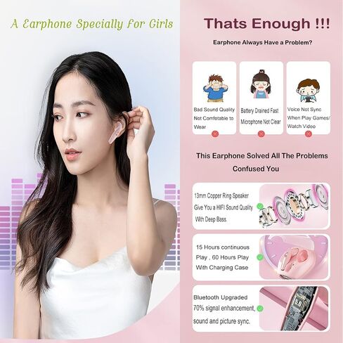 Wireless Bluetooth Earbuds,TWS Bluetooth 5.1 Earphones with Microphone,Long Battery Life Wireless Ear buds, in-Ear Headsets HiFi Stereo Headphones for Sports, Home,Office, Fit for Women Girl Pink in Saudi Arabia