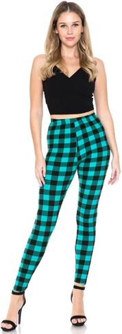 NioBe Clothing Women’s High Waisted Plaid Leggings – Soft Solid Printed Checkered Pants in Kuwait