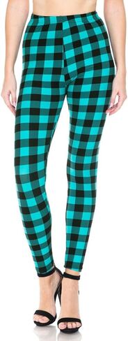NioBe Clothing Women’s High Waisted Plaid Leggings – Soft Solid Printed Checkered Pants in Kuwait