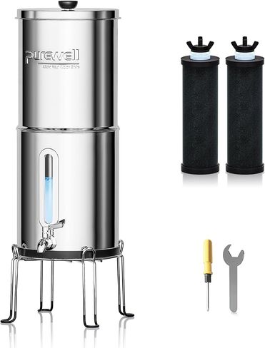 Purewell 2.25G Gravity Water Filter System with Water Level Window, 3-Stage 0.01μm Ultra-Filtration Stainless Steel Countertop System with 2 Filters and Stand, Reduce 99% Chlorine, PW-KS in Saudi Arabia