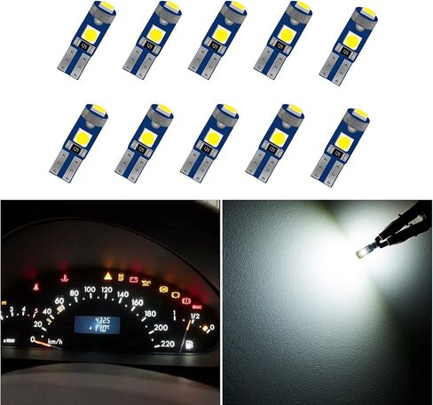 10pcs T5 LED BULBS Dashboard dash lights, Super Bright 17 37 70 74 T5 Socket LED Bulbs for Car Interior Dashboard Instrument Panel Gauge Cluster Indicators Lights in Kuwait