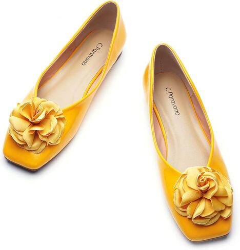 C.Paravano Ballet Flats for Women | Women's Flats | Square Toe | Slip On Dress Shoes | Satin Flower Shoes in Kuwait