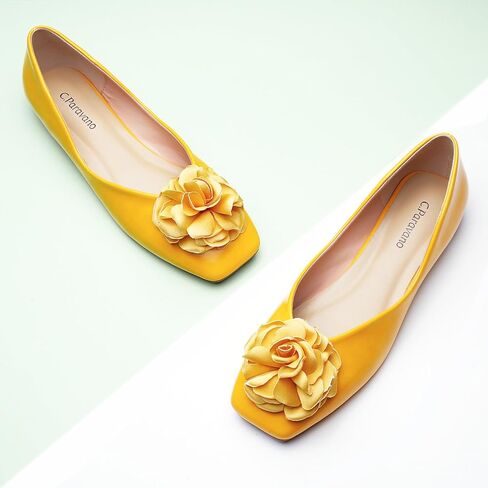C.Paravano Ballet Flats for Women | Women's Flats | Square Toe | Slip On Dress Shoes | Satin Flower Shoes in Kuwait