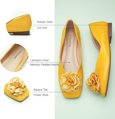 C.Paravano Ballet Flats for Women | Women's Flats | Square Toe | Slip On Dress Shoes | Satin Flower Shoes in Kuwait