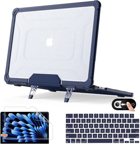 حافظة Mektron مضادة للصدمات لجهاز MacBook Air 15 بوصة 2024/2023 مع شريحة M3/M2 طراز A2941/ A3114، غطاء صلب واقٍ عالي التحمل مقاس 15.3 بوصة مع مسند قابل للطي مع غطاء لوحة المفاتيح، B-Navy in Saudi Arabia