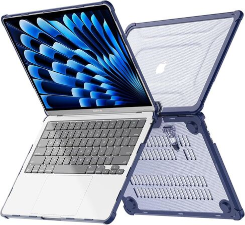 حافظة Mektron مضادة للصدمات لجهاز MacBook Air 15 بوصة 2024/2023 مع شريحة M3/M2 طراز A2941/ A3114، غطاء صلب واقٍ عالي التحمل مقاس 15.3 بوصة مع مسند قابل للطي مع غطاء لوحة المفاتيح، B-Navy in Saudi Arabia