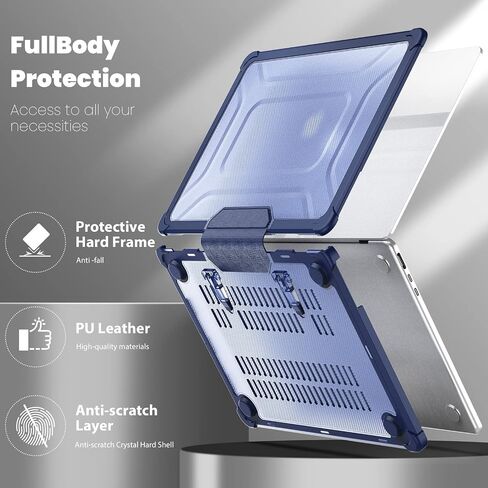 حافظة Mektron مضادة للصدمات لجهاز MacBook Air 15 بوصة 2024/2023 مع شريحة M3/M2 طراز A2941/ A3114، غطاء صلب واقٍ عالي التحمل مقاس 15.3 بوصة مع مسند قابل للطي مع غطاء لوحة المفاتيح، B-Navy in Saudi Arabia