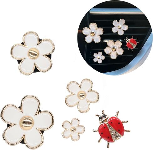 5 قطع زهور خنفساء تنفيس الهواء كليب اكسسوارات السيارات مجموعة 2 قطع زهرة الأقحوان الأبيض سيارة الهواء المعطر تنفيس كليب 3 قطع تنفيس الديكور كليب إعادة الملء سيارة الناشر سيارة الداخلية الجمالية in Kuwait