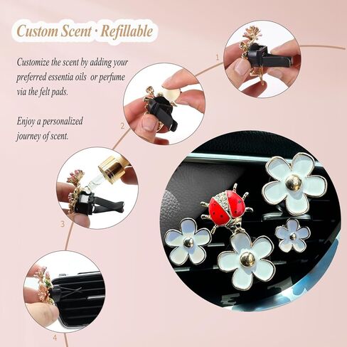 5 قطع زهور خنفساء تنفيس الهواء كليب اكسسوارات السيارات مجموعة 2 قطع زهرة الأقحوان الأبيض سيارة الهواء المعطر تنفيس كليب 3 قطع تنفيس الديكور كليب إعادة الملء سيارة الناشر سيارة الداخلية الجمالية in Kuwait