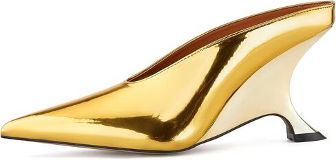 Arqa Metallic Leather Heeled Mules for Women Pointed Toe Wedge Heel Slide Sandals Slip-on Mule Heels Dressy Pumps in Kuwait