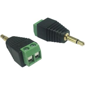 CERRXIAN 3.5mm TS Mono Male to 2 Pin Screw Terminal Female AUX Headphone Replacement Solderless Balum Converter Adapter (2-Pack)