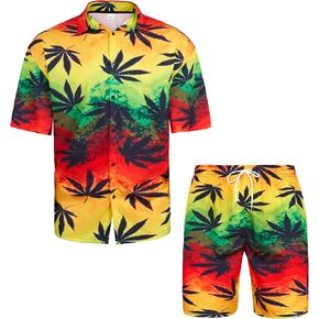 MANTORS Mens Floral Hawaiian Outfits 2 Piece Button Down Short Sleeve Shirt and Shorts Sets