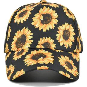 Womens Criss Cross Ponytail Hat Sunflower Hat Ponytail Bun Sun Hat for Women