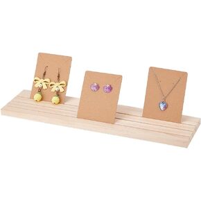 PH PandaHall 3 Slot Wooden Earring Holder, Earring Display Stand Wood Business Card Holder Ring Jewelry Organizer Tray for Tabletop Shows Earring Craft Showing Jewlry Display 11.81x3.05x0.41inch