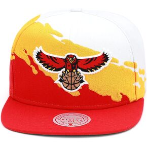 Mitchell & Ness Atlanta Hawks Paintbrush Snapback Hat Adjustable Cap HWC - Red/Yellow/White, One Size