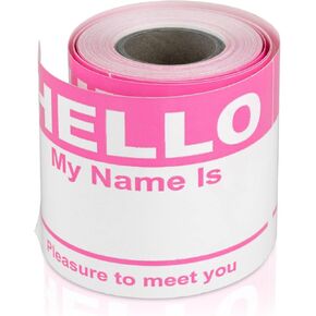 2-5/16 بوصة × 4 شارات اسم ملونة Hello My Name [وردي] ملصقات لاصقة دائمة قابلة للتقشير واللصق - لفة واحدة