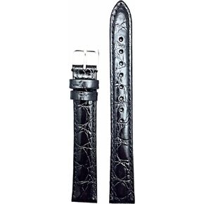 16mm Black, Long Genuine Leather Watchband | Round Alligator Crocodile Grain, Lightly Padded Replacement Watchstrap that brings New Life to Any Watch (Mens Long Length)