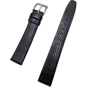 16mm Black Genuine Leather Watchband | Tail Lizard Grain, Flat Replacement Watchstrap that brings New Life to Any Watch (Mens Standard Length)
