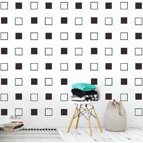 Geometric Square Wall Decals -Geometric Shape Wall Decals, Pattern Wall Art -Combo Set of 48 Outlined and Solid Square Wall Stickers for Nursery and Office - Pattern Wall Art Decals for Baby Room JWH161 (BLACK)