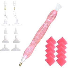 Resin Diamond Dotting Art Drill Pen Kit - 5D Handmade Arts with 14pcs Tips and 10 Waxes (Pink)