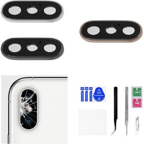 3 Sets for iPhone Xs MAX/XS HD Tempered Camera Lens Cover Replacement for iPhone Xs Space Gray Silver Gold with Metal Frame Rear Camera Lens for iPhone XSMAX with Repair Kit Tweezers