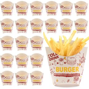100PCS French Fry Box French Fries Holder Cardboard French Fry Cups Paper Burger Container Snack Bags Clear Pattern Stand Packaging Fast food Takeout for Party Charcuterie Home