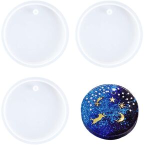 Nifocc Round Keychain Silicone Mold Large Size Circle Charms Epoxy Resin Molds Ornament Casting Molds with Hole for DIY Crafts Making Wall Hanging Home Decor - 3 Pcs