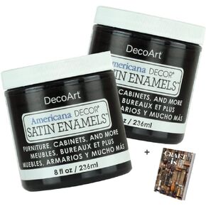 DecoArt Americana Decor Satin Enamels - 2 Pack 8 Oz Classic Black Acrylic Paint Set for Wall Decor, Kitchen Decor, Home Decor Wall Art - DIY Projects & Home Design Furniture Paint Set with E-book