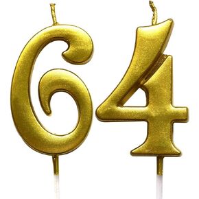 MAGJUCHE Gold 64th Birthday Numeral Candle, Number 64 Cake Topper Candles Party Decoration for Women or Men