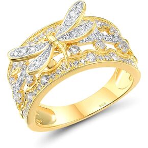Santuzza Sterling Silver Gemstone Dragonfly Ring Gold Plated Cubic Zirconia Dragonfly Pattern Statement Ring for Women (9)