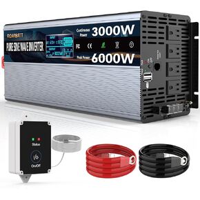 3000W Pure Sine Wave Power 12V Inverter DC to AC 110V 120V Peak Power 6000W with Remote Control 4 AC Outlets,Dual USB Port,LED Display AC Terminal Blocks for Power Inverter Truck RV Car Solar System